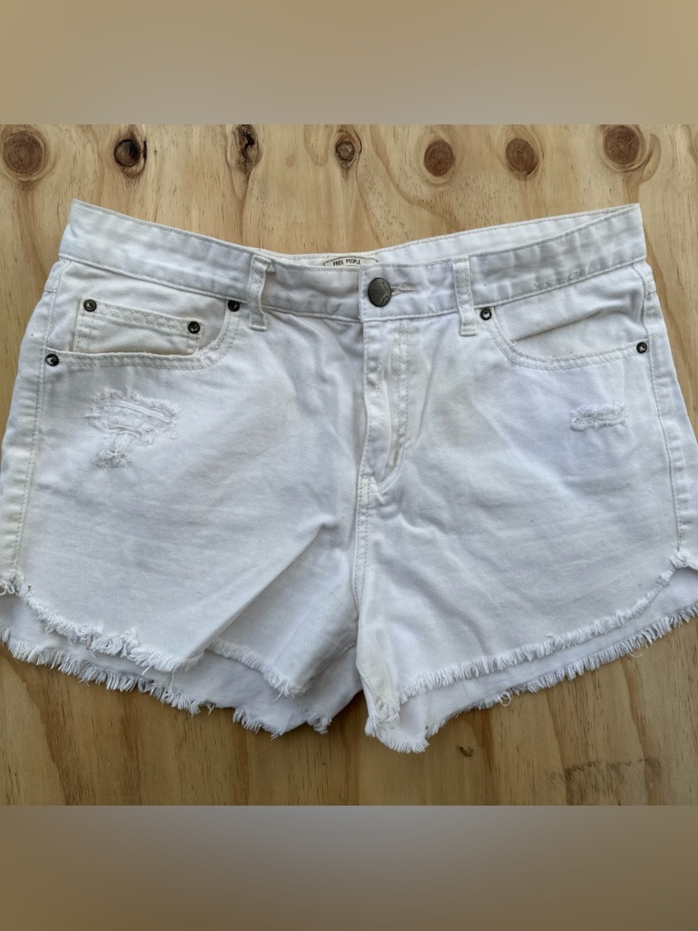 Free People White Distressed Denim Shorts